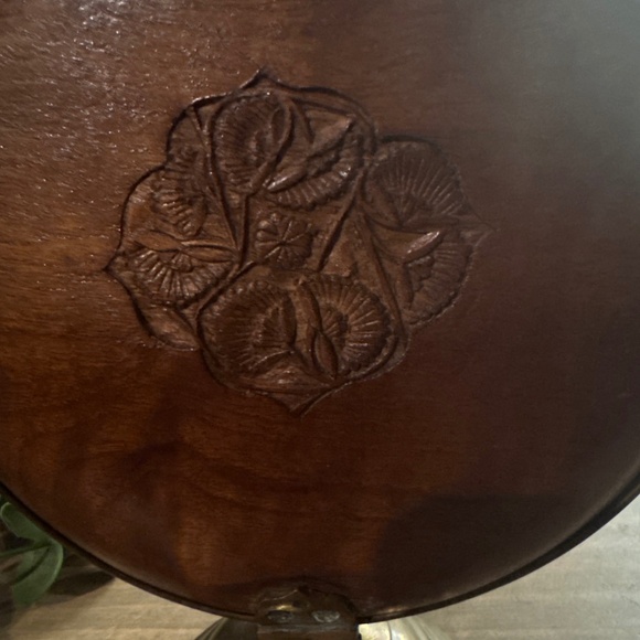 Vintage 3-Tier Wood And Brass Round Fold-Up Tray Made In India - Picture 4 of 5